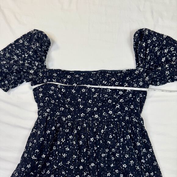 Maeve Anthropologie Lillian Floral Dress Puff Sleeve Mini Dress Women’s 4 Navy - Picture 10 of 16
